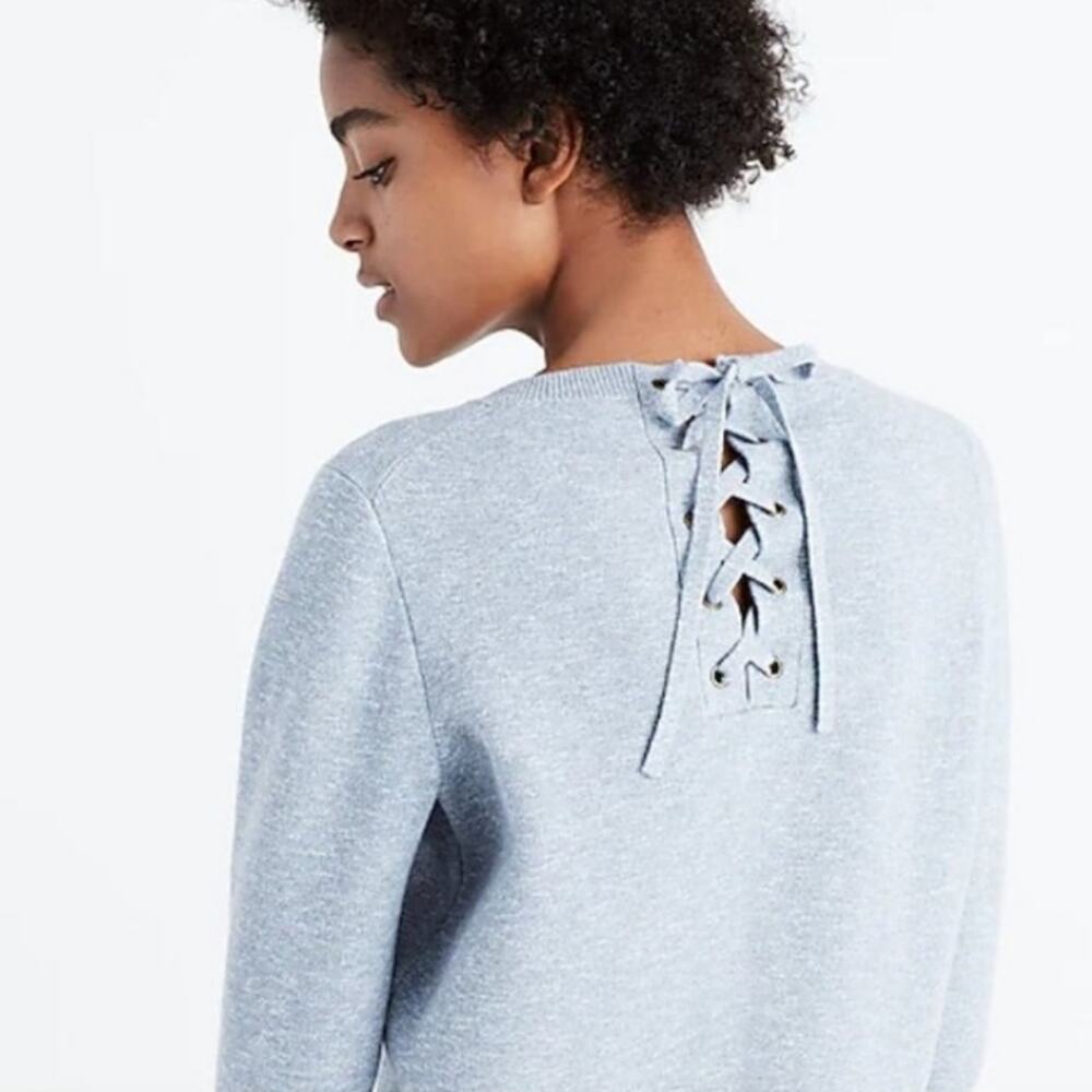 Madewell Lace Up Back Corset Pullover Gray Sweater - size xs